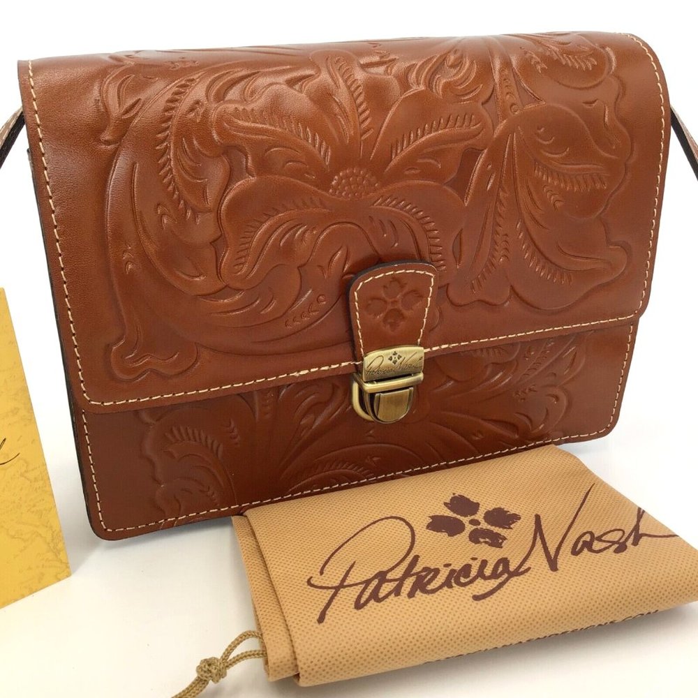 Patricia Nash Locri Tooled Leather Crossbody Florence Brown P89407 NWT $169